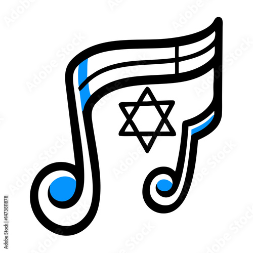 Hanukkah music note with Star of David design in blue and black  