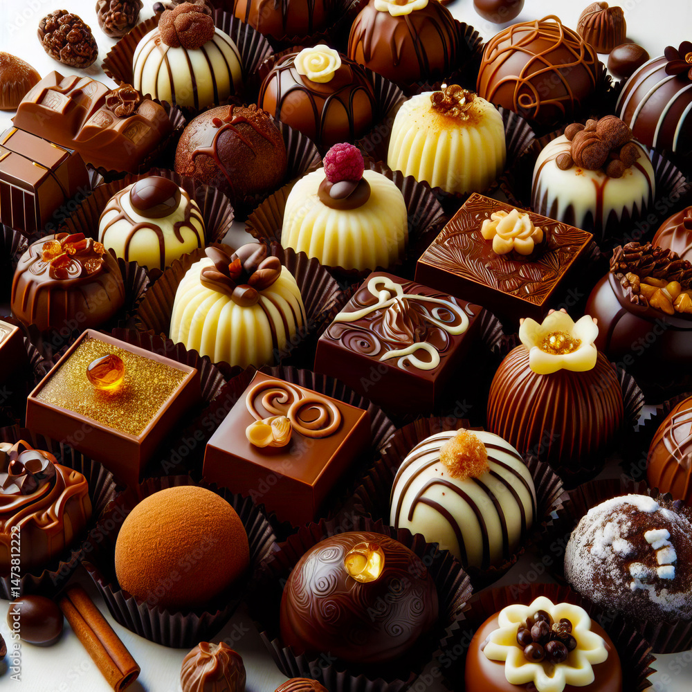 Luxury Artisan Chocolate Pralines Assortment - Isolated Gourmet Sweets Luxury Artisan Chocolate Pralines Assortment - Isolated Gourmet Sweets