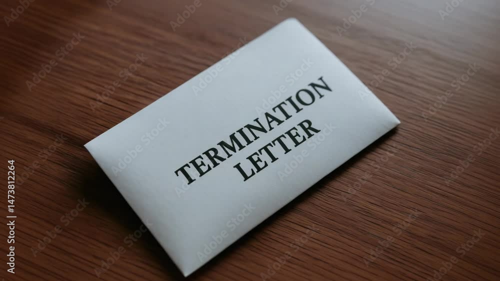 Termination letter on white envelope with paper document for formal office communication of contract end and notice Termination letter on white envelope with paper document for formal office communication of contract end and notice