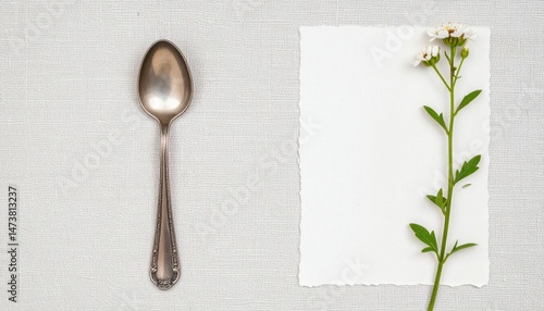 Creative culinary still life with spoon and fresh herb minimalist studio photography calm atmosphere close-up food aesthetics