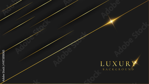 Abstract black and gold luxury vector background with abstract gold dots and shining golden lines.