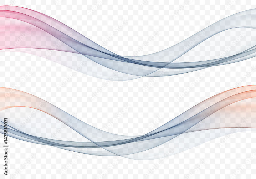 Fototapeta premium Set of vector abstract color waves, smoky, transparent, smooth design element. Flow curve wave background.