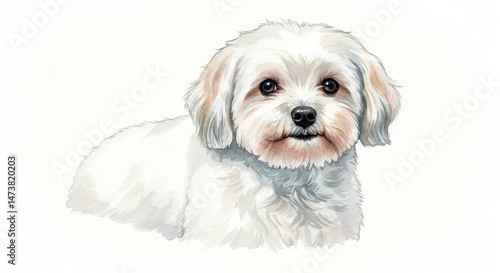 Maltese dogs gentle portrait on paper