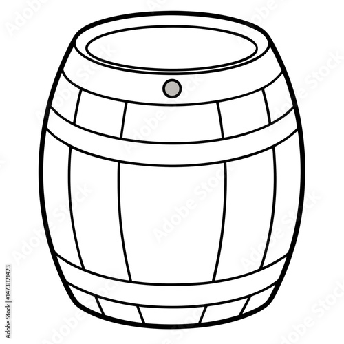 Barrel Outline for Object-Themed Coloring Book Page Featuring Wooden Container and Storage Elements