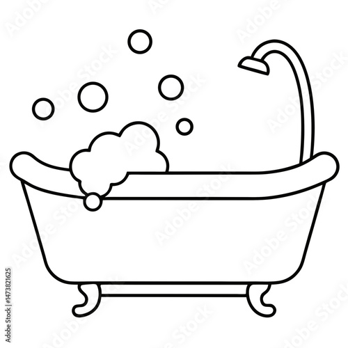 Bathtub Outline for Home and Hygiene-Themed Coloring Book Page Featuring Bathroom and Relaxation Elements