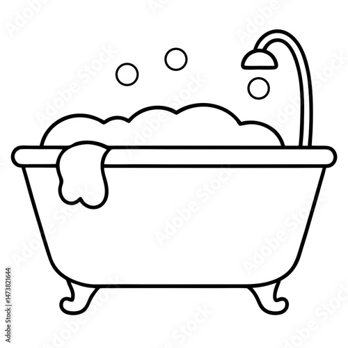 Bathtub Outline for Home and Hygiene-Themed Coloring Book Page Featuring Bathroom and Relaxation Elements