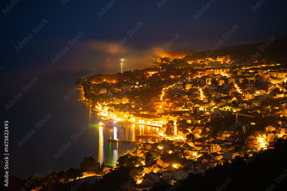 Naklejka premium Night view of the town of Bol, island of Brač,Dalmatia