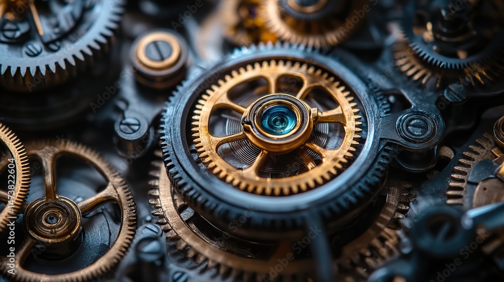 The intricate mechanisms of an antique clockwork device, with gears, springs, and levers all precisely interlocked and gleaming softly The intricate mechanisms of an antique clockwork device, with gears, springs, and levers all precisely interlocked and gleaming softly