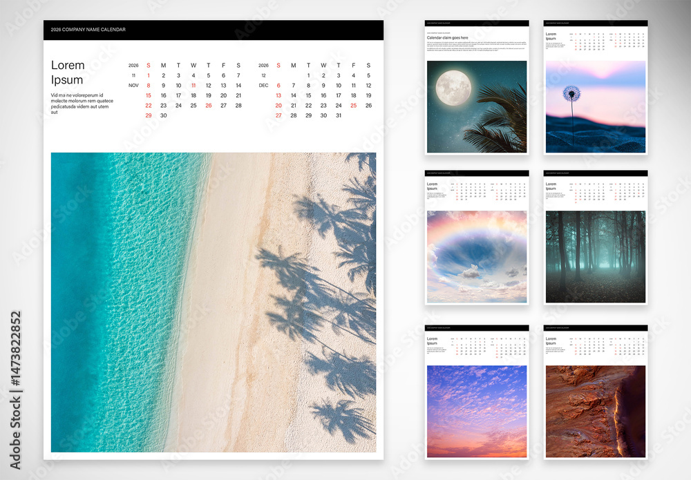 Minimalist Photography Wall Calendar 2026 Design Stock Template | Adobe ...