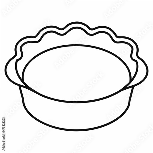 Cake Pan Outline for Baking-Themed Coloring Book Page Featuring Kitchenware and Dessert Preparation Elements