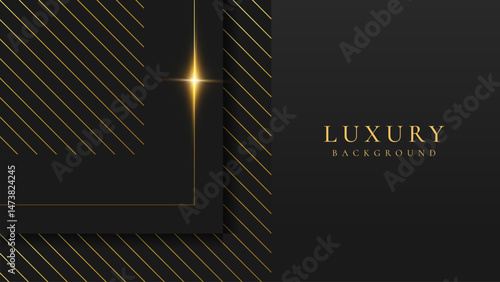 Abstract black and gold luxury vector background with abstract gold dots and shining golden lines.