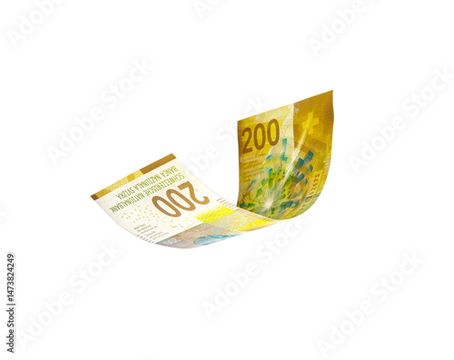 Flying Swiss money - Swiss francs note isolated with clipping path