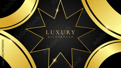Abstract black and gold luxury vector background with abstract gold dots and shining golden lines.