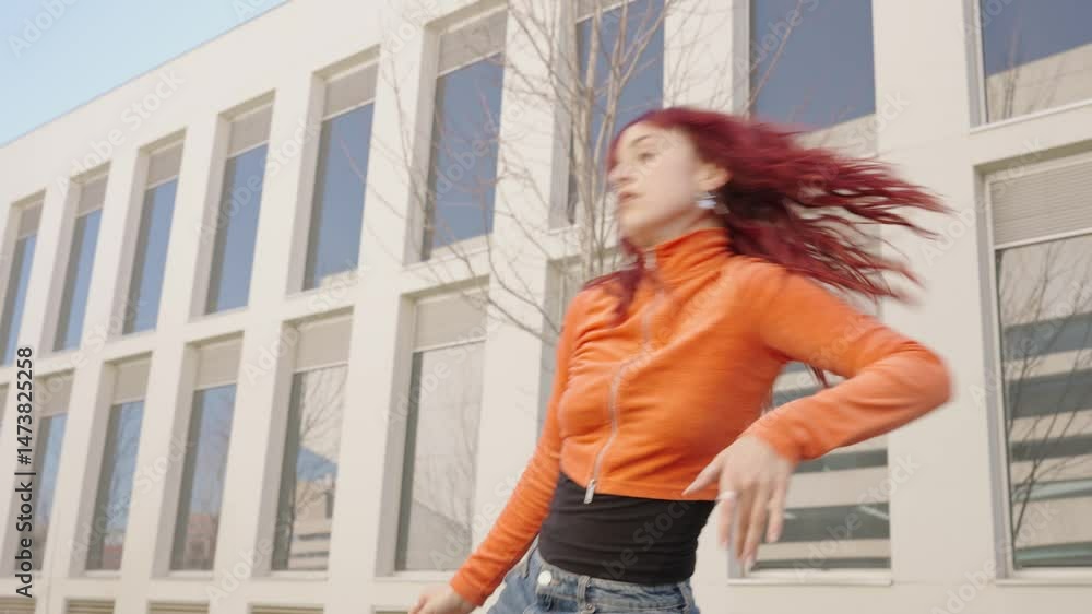 Young urban dancer performing outside modern building Young urban dancer performing outside modern building