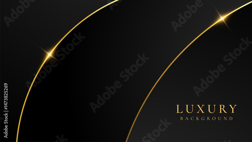 Abstract black and gold luxury vector background with abstract gold dots and shining golden lines.