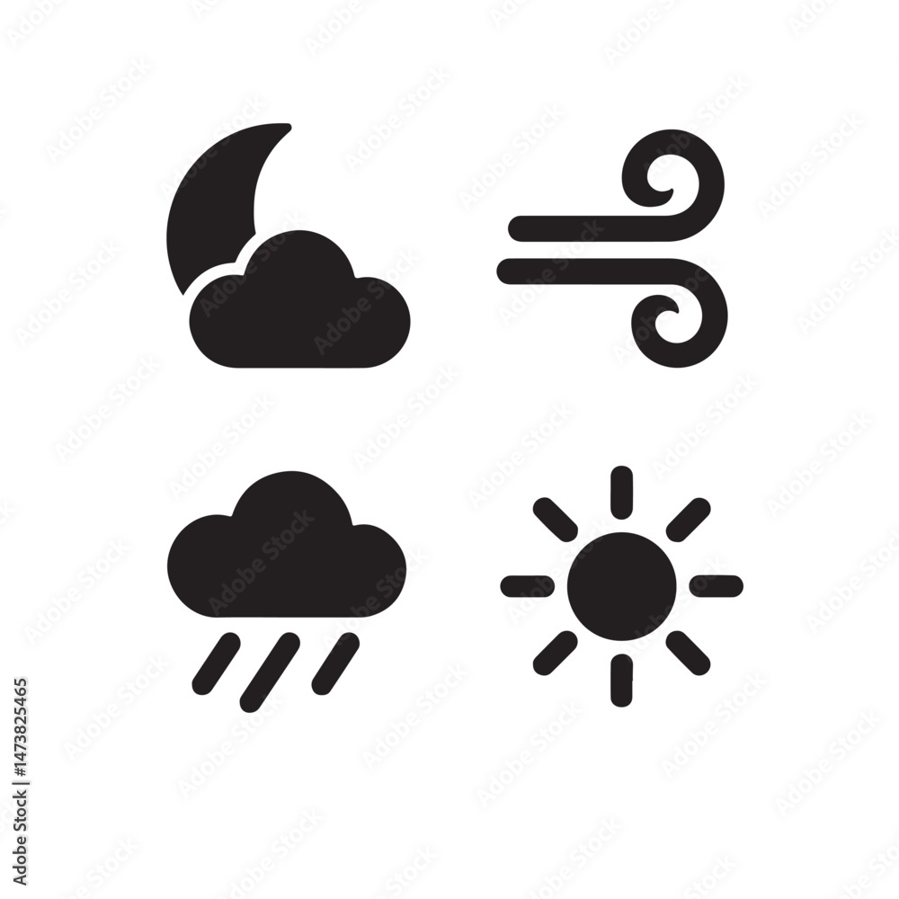 Fototapeta premium Rain Snow Wind Weather Silhouette Vector Elements