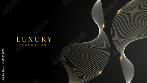 Abstract black and gold luxury vector background with abstract gold dots and shining golden lines.