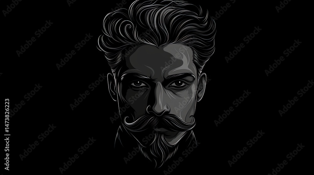 Black mustache. Gentleman curled facial hairstyle Black mustache. Gentleman curled facial hairstyle