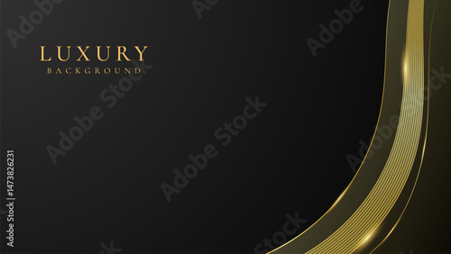 Abstract black and gold luxury vector background with abstract gold dots and shining golden lines.