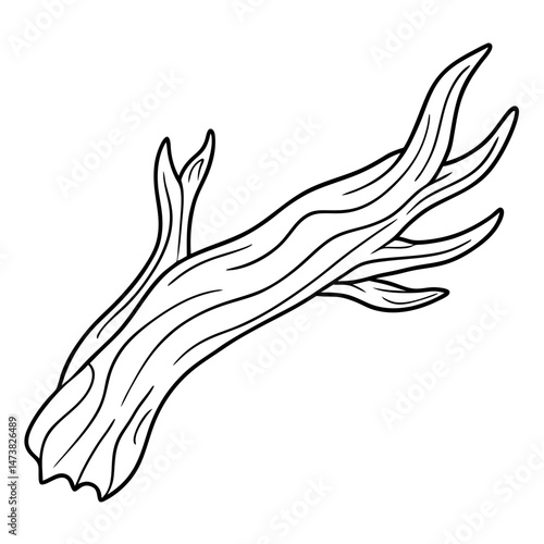 Driftwood Outline for Nature-Themed Coloring Book Page Featuring Coastal and Organic Elements