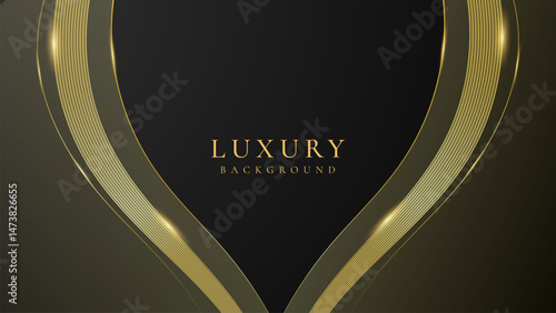 Abstract black and gold luxury vector background with abstract gold dots and shining golden lines.