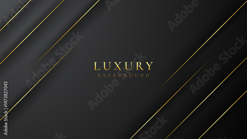 Abstract black and gold luxury vector background with abstract gold dots and shining golden lines.