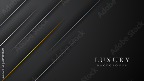 Abstract black and gold luxury vector background with abstract gold dots and shining golden lines.