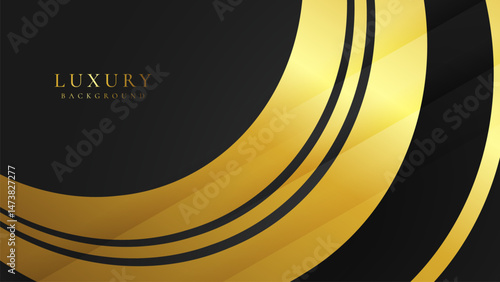 Abstract black and gold luxury vector background with abstract gold dots and shining golden lines.