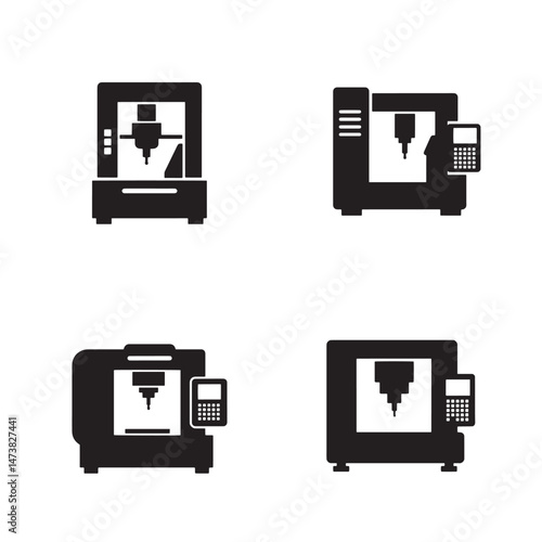 Automated CNC Clipart Manufacturing Technology Illustrations Machine Tool Graphics Set
