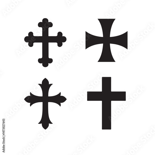 Silhouette Vector of Christian Cross Icon Collection