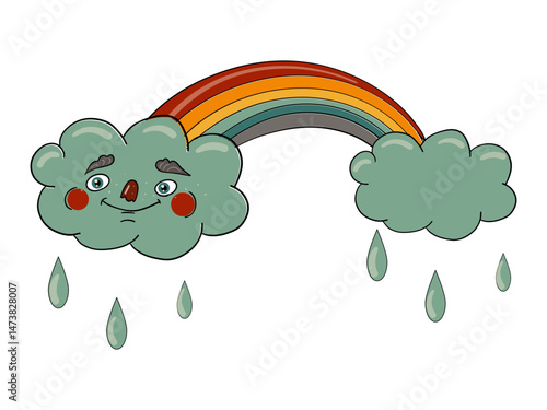 Hand-drawn Cloud and Rainbow Doodle Illustration in a whimsical, playful style. For children’s room decor, kids’ clothing prints, nursery, preschool decorations, party supplies, educational materials