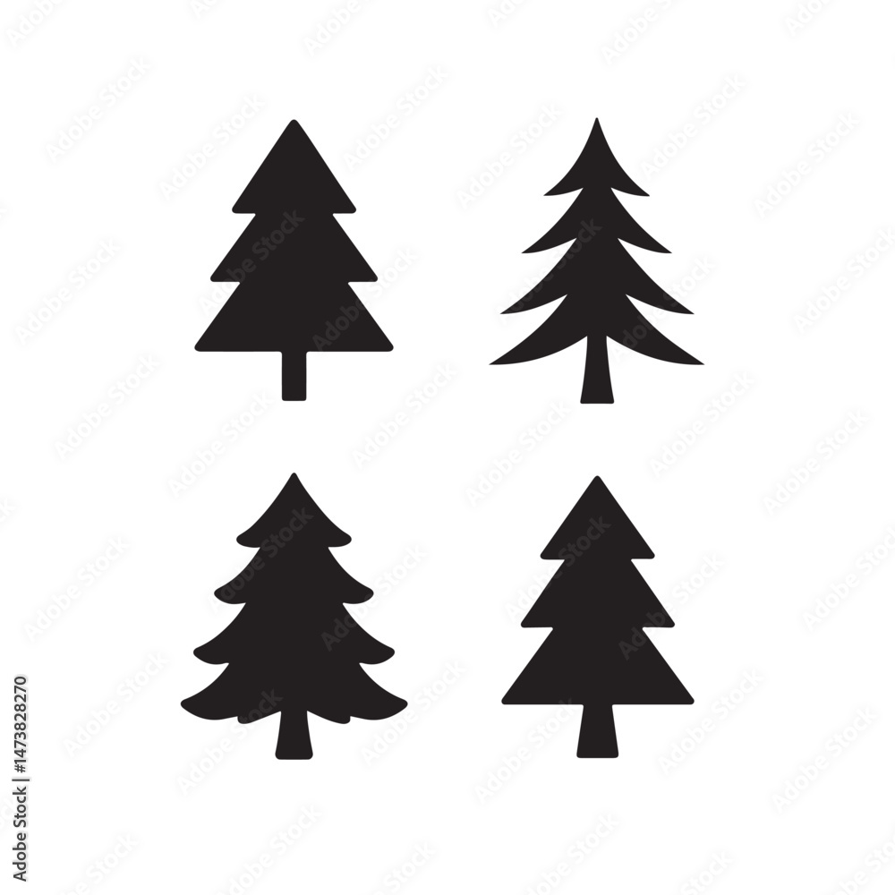 Silhouette Vector of Four Elegant Christmas Trees Silhouette Vector of Four Elegant Christmas Trees