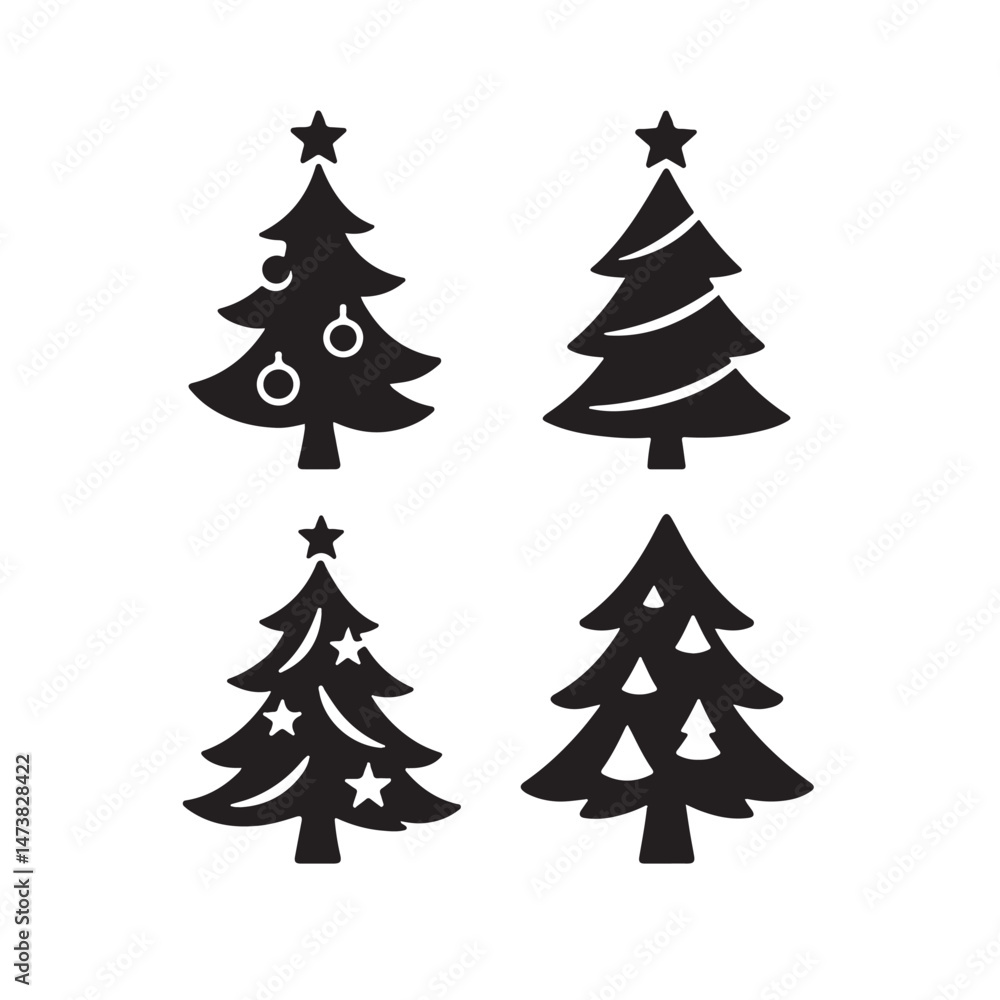 Silhouette Vector of Four Elegant Christmas Trees Silhouette Vector of Four Elegant Christmas Trees