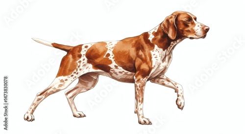 Pointer dog on alert walking