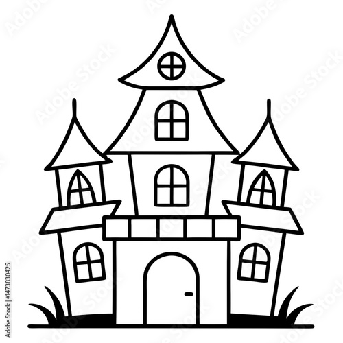 Haunted House Outline Illustration for Halloween and Spooky-Themed Coloring Book Pages