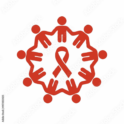 AIDS ribbon inside circle of people 