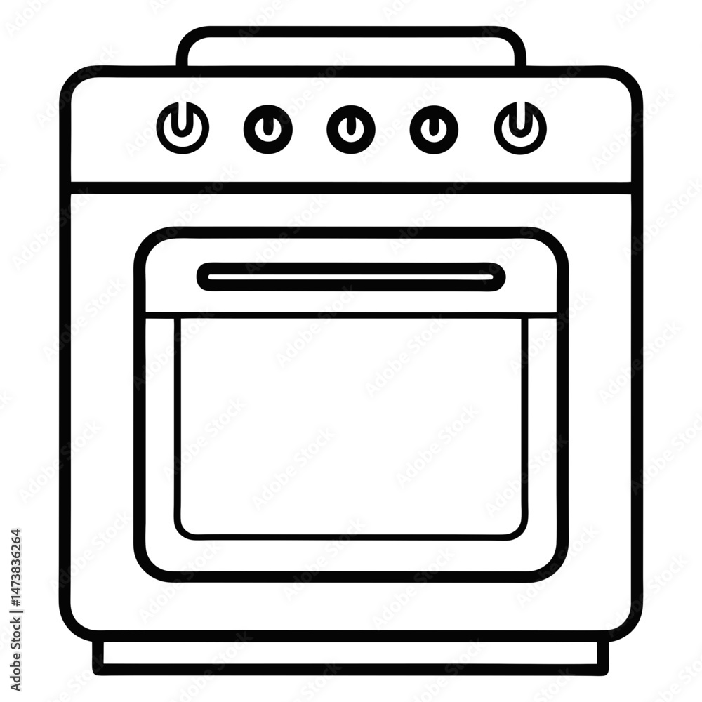 Oven Outline Illustration for Kitchen Appliance and Cooking-Themed Coloring Book Pages Oven Outline Illustration for Kitchen Appliance and Cooking-Themed Coloring Book Pages