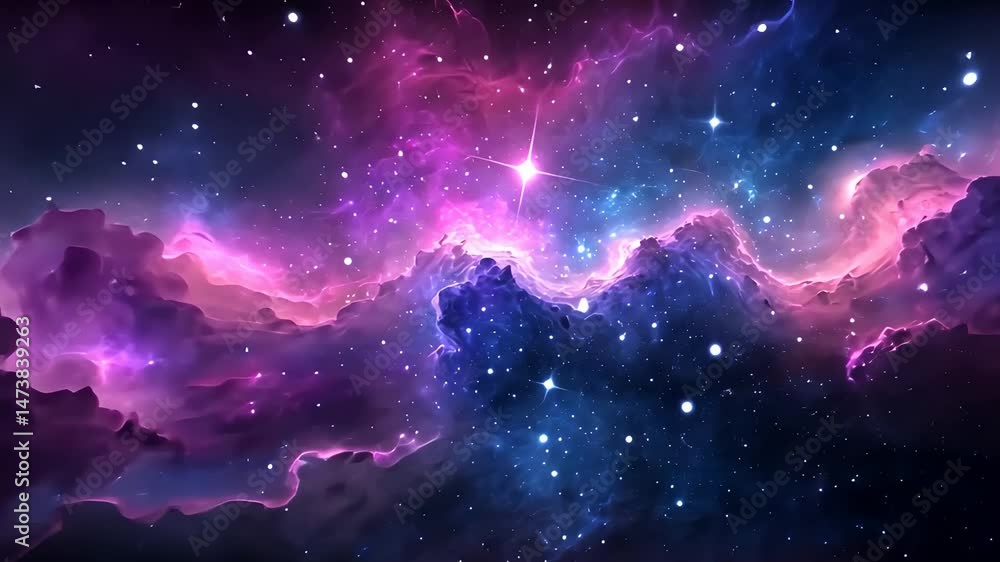 Vibrant Purple Nebula with Stars and Cosmic Clouds in Deep Space Galaxy Scene