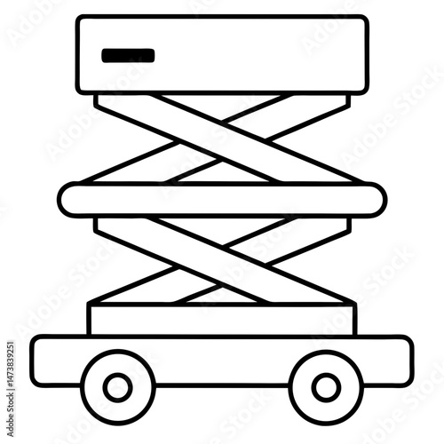 Scissor Lift Machine Outline Illustration for Construction and Industrial Equipment Coloring Book Pages