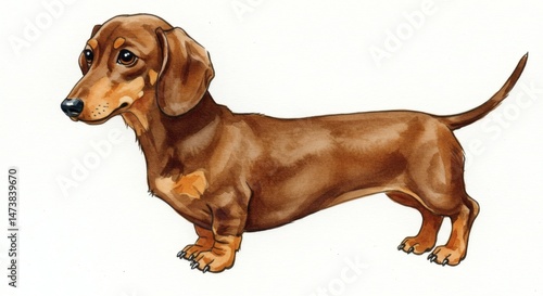 Sleek dachshund stands poised waiting