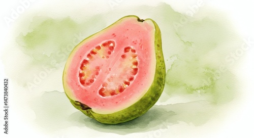 Sliced guava watercolor Pink pulp delight