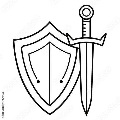 Sword and Shield Outline Illustration for Medieval and Fantasy Coloring Book Pages
