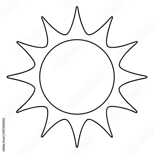 Sun Outline Illustration for Nature and Weather-Themed Coloring Book Pages
