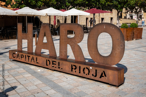 Fényképezés Haro, Spain - August 20, 2024: Poster in the Plaza de la Paz, Haro, Capital of Rioja Wine, Spain
