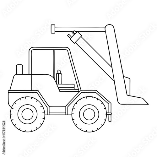 Telehandler Machine Outline Illustration for Construction Equipment Coloring Book Pages