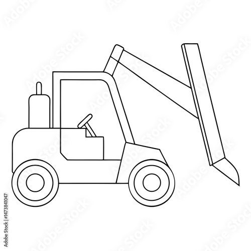 Telehandler Machine Outline Illustration for Construction Equipment Coloring Book Pages