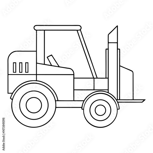 Telehandler Machine Outline Illustration for Construction Equipment Coloring Book Pages