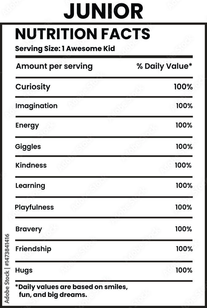 junior Nutrition Facts Editable Nutrition Label Nutritional junior Nutrition Facts Editable Nutrition Label Nutritional