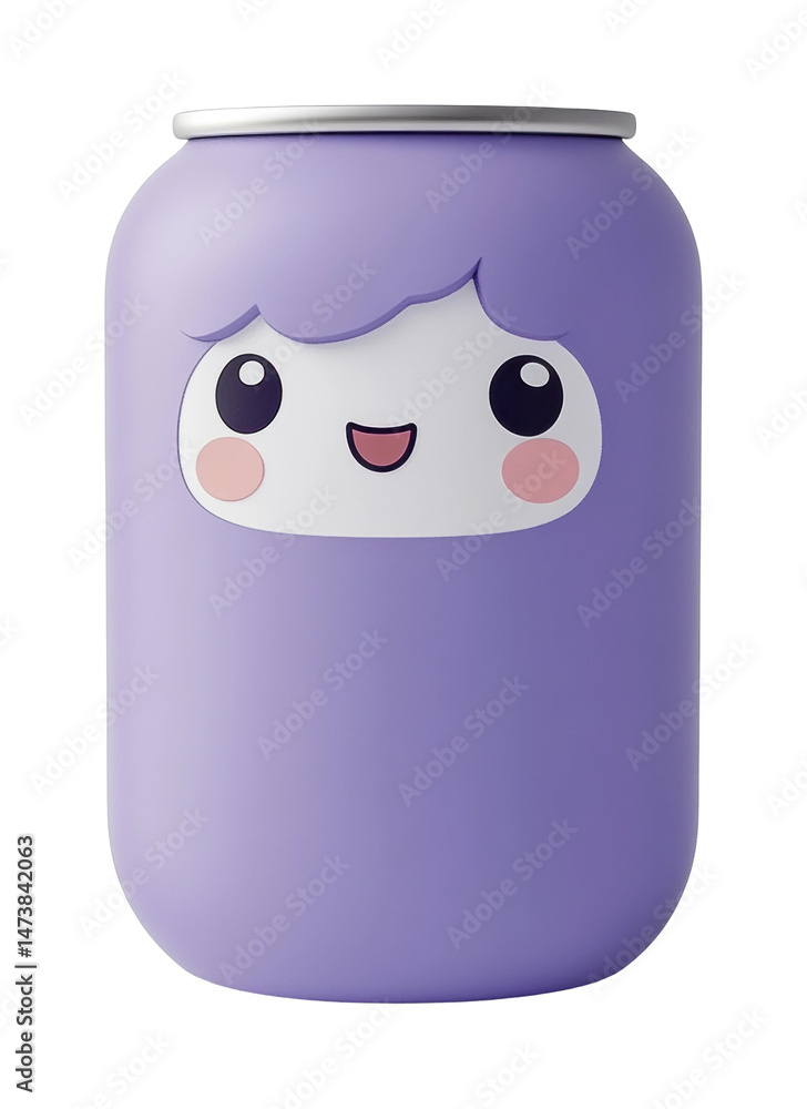 Obraz premium Cute purple can with smiling face illustration, cut out - stock png.