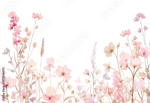 Fototapeta Naklejka Na Ścianę i Meble -  PNG Wild flowers border art illustration pastel.